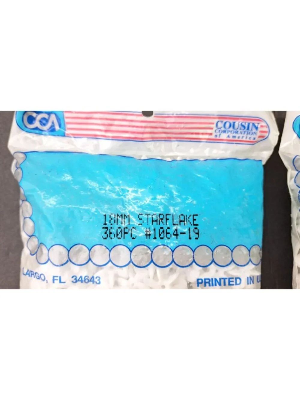 Vintage 18mm White Starflake Plastic Bead 720 Total Beads 2 Bags Cousin Corp New
